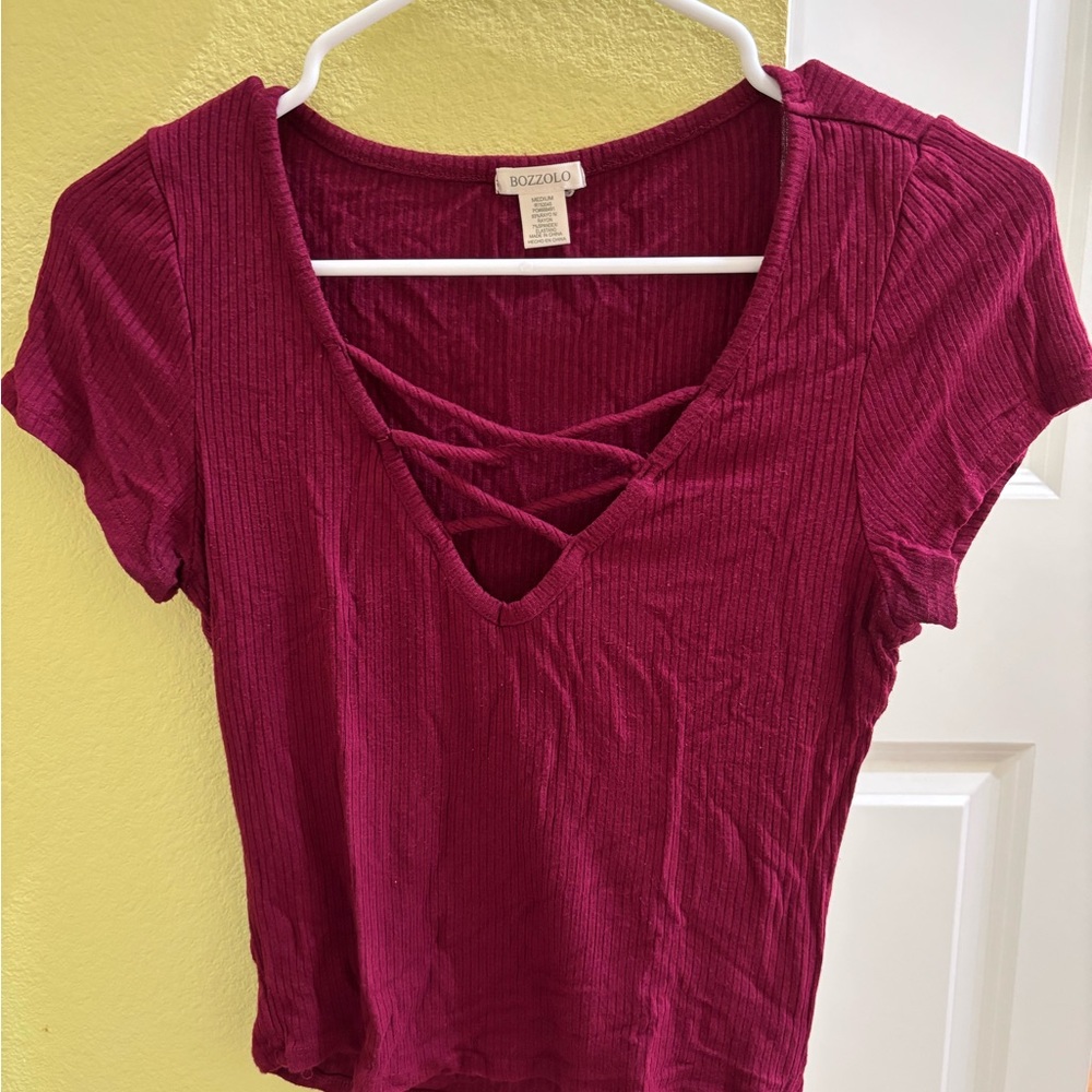 Bozzolo Burgundy Crisscross Crop Top